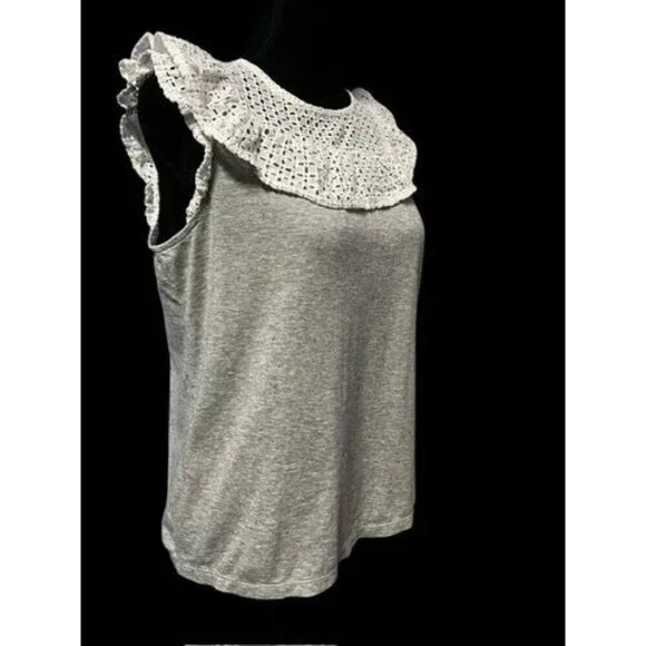 J. CREW RUFFLE WOMEN TOP, GREY/WHITE, WORK ATTIRE, WESTERN, COTTAGECORE - Picture 3 of 12